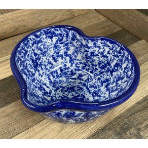 Studio Pottery Blue & Cream Handmade Heart Shaped Mixing Serving Bowl Signed